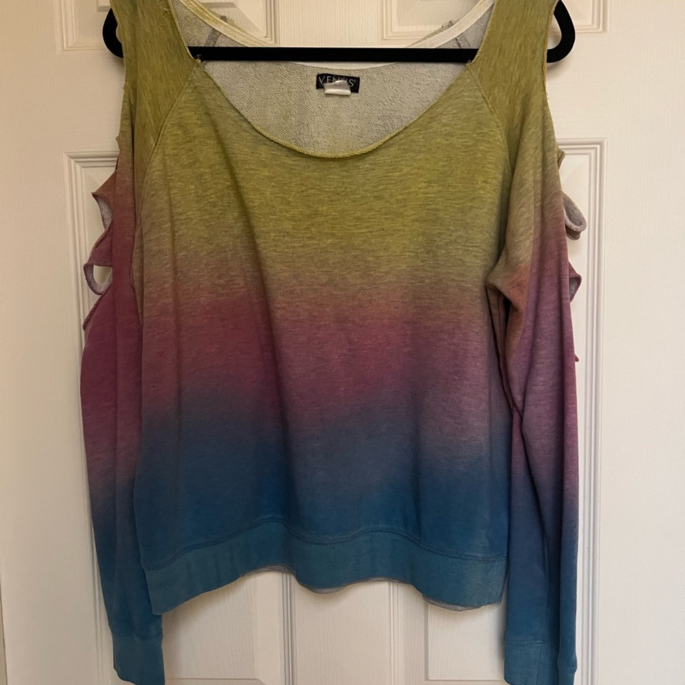 Venus Ombré Slit Arm Cold Shoulder Sweatshirt